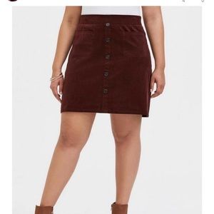 Torrid Brown Corduroy Button-Front Mini Skirt Plus Size 2X Stretch